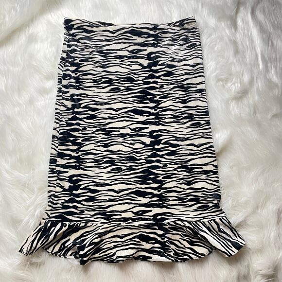 Vintage Forever 21 Zebra Print Y2K Velour Ruffle Hem Midi Skirt S-M Made in USA - Picture 1 of 6